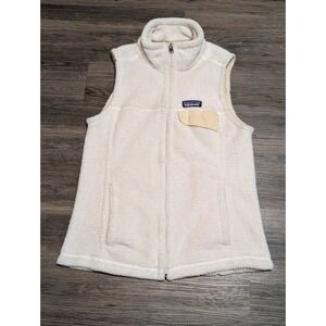 Patagonia Fleece Vest Womens Size S Cream Fuzzy Zip Up Pockets Outdoor Casual